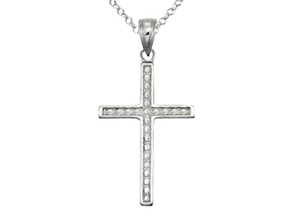 Finejewelers 925 Sterling Silver Rhodium 32x16 mm Bright Cut Cross Pendant Necklace Chain Included