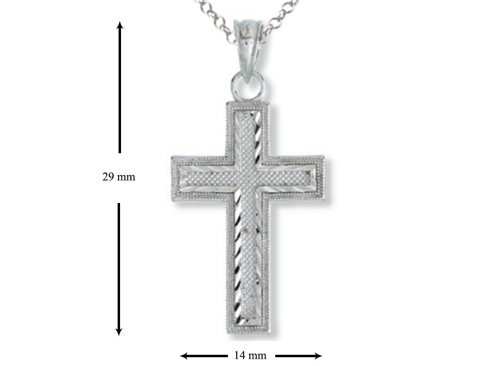 Finejewelers 925 Sterling Silver Rhodium Small Bright Cut Cross Pendant Necklace Chain Included