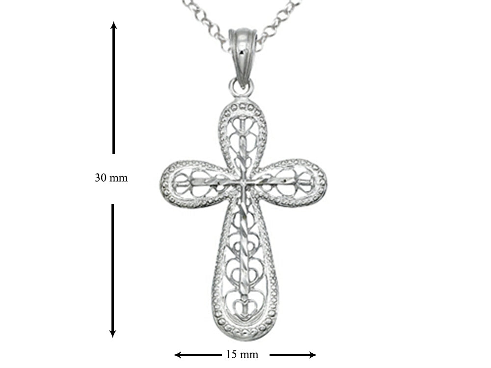 Finejewelers 925 Sterling Silver Rhodium Medium Bright Cut Cross Pendant Necklace Chain Included