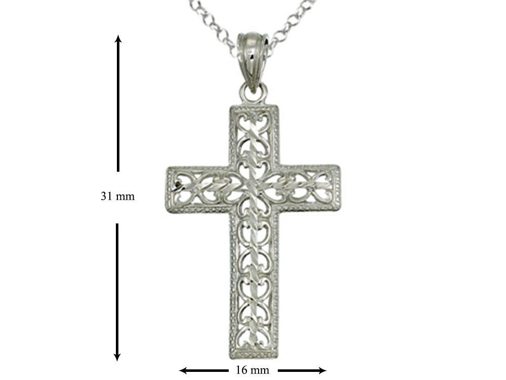 Finejewelers 925 Sterling Silver Rhodium Medium Bright Cut Cross Pendant Necklace Chain Included