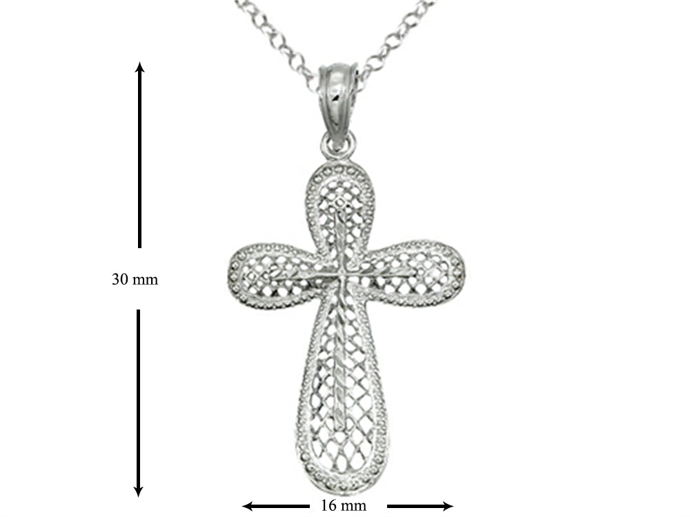 Finejewelers 925 Sterling Silver Rhodium Medium Bright Cut Cross Pendant Necklace Chain Included