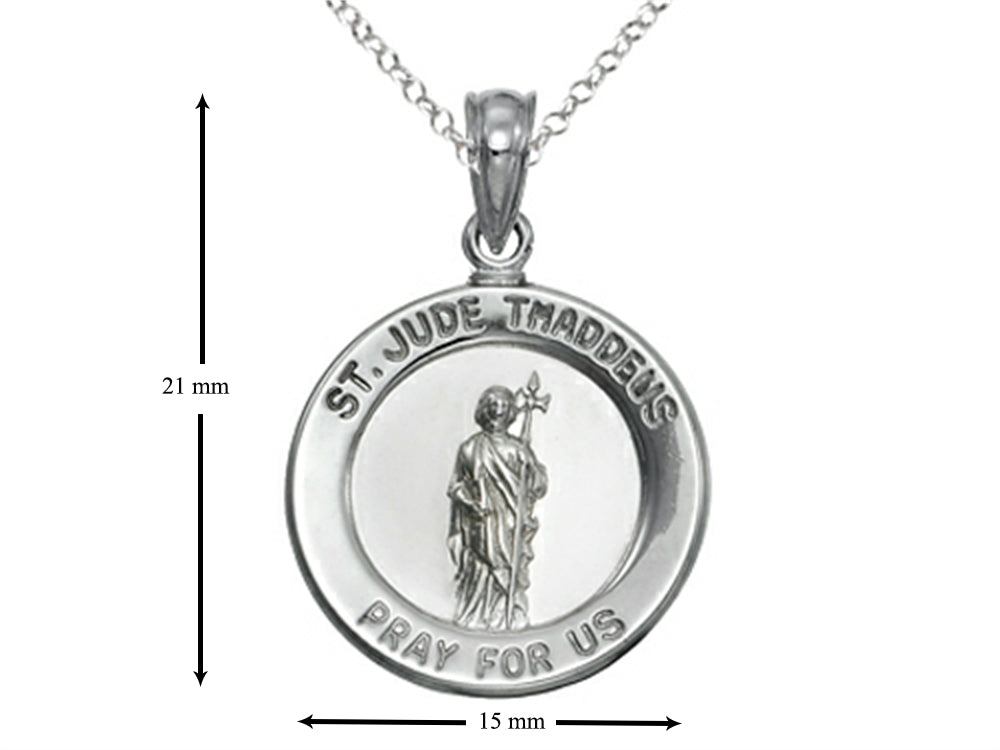 Finejewelers 925 Sterling Silver Rhodium Medium St. Jude Medal Pendant Necklace Chain Included