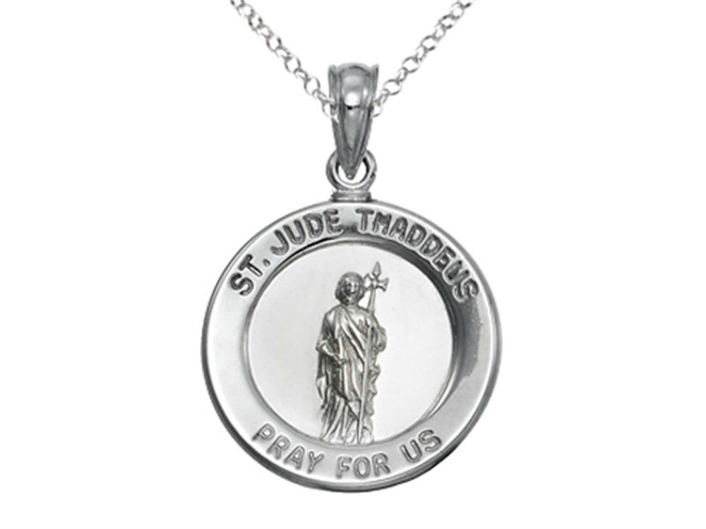 Finejewelers 925 Sterling Silver Rhodium Medium St. Jude Medal Pendant Necklace Chain Included