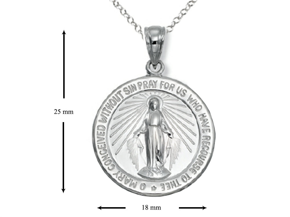 Finejewelers 925 Sterling Silver Rhodium Large Miraculous Medal Pendant Necklace Chain Included