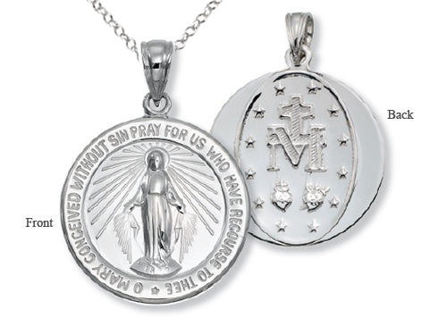 Finejewelers 925 Sterling Silver Rhodium Large Miraculous Medal Pendant Necklace Chain Included