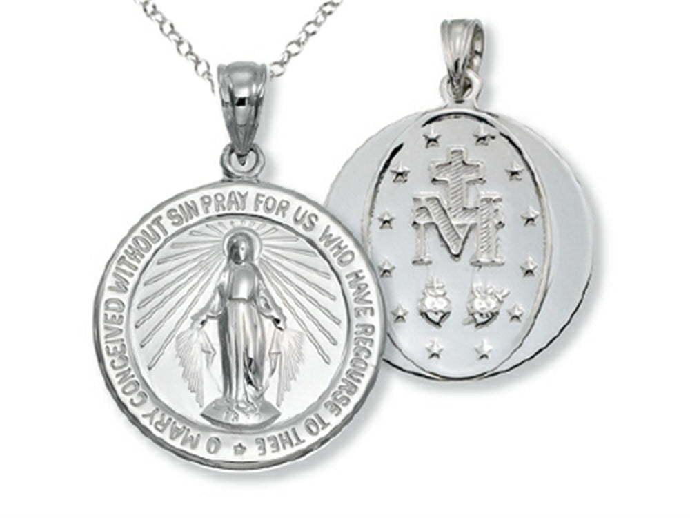 Finejewelers 925 Sterling Silver Rhodium Large Miraculous Medal Pendant Necklace Chain Included
