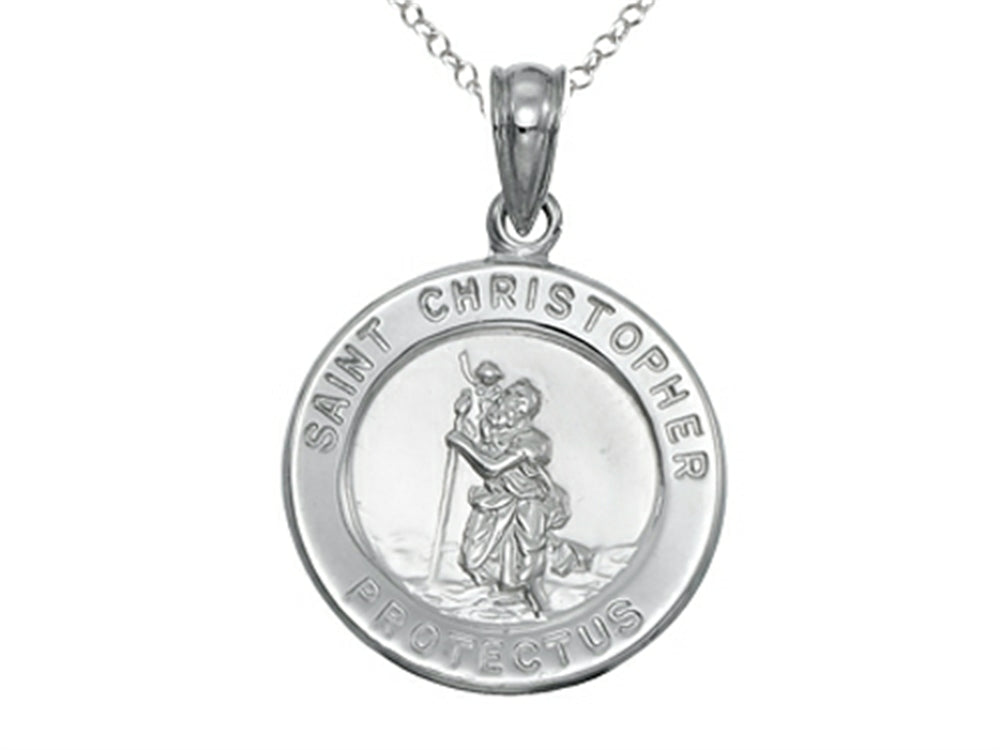 Finejewelers 925 Sterling Silver Rhodium Medium St. Christopher Medal Pendant Necklace Chain Included