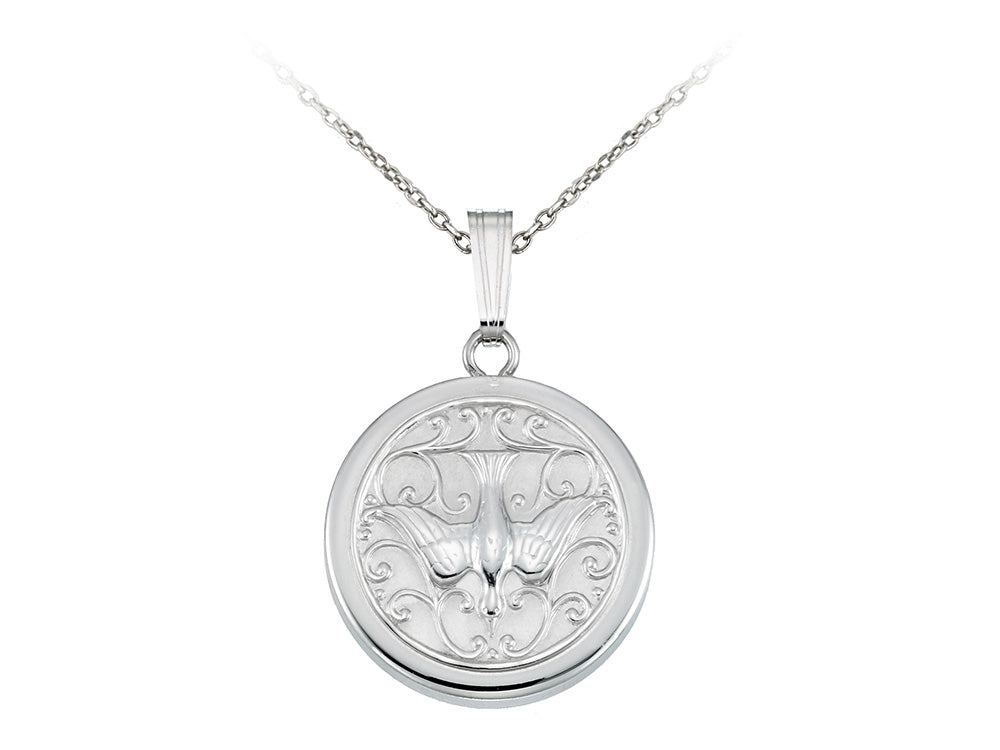 Finejewelers Sterling Silver 22mm Round Dove Locket, 16-18 Inch Adjustable Box Chain