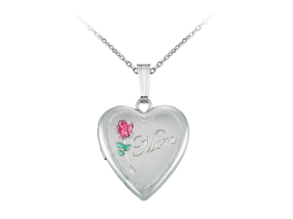 Finejewelers Sterling Silver 16mm Heart Mom Locket, 16-18 Inch Adjustable Box Chain