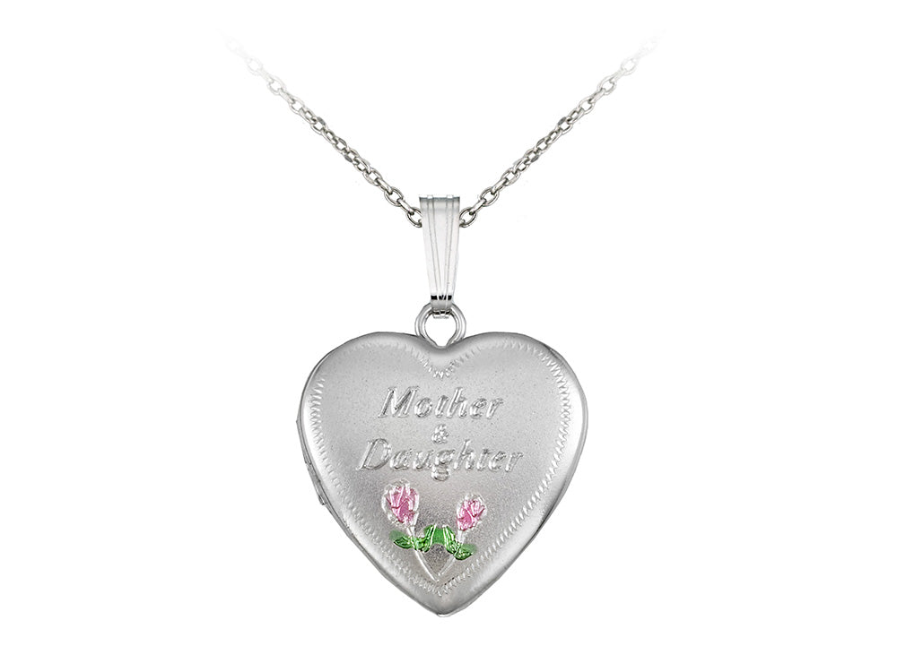 Finejewelers Sterling Silver 16mm Heart Mother and Daughter Locket, 16-18 Inch Adjustable Box Chain