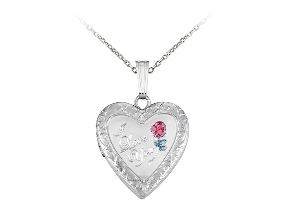 Finejewelers Sterling Silver 20mm Heart I Love You Locket, 16-18 Inch Adjustable Box Chain