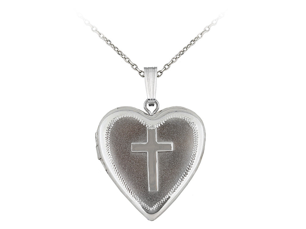 Finejewelers Sterling Silver 20mm Heart Cross Locket, 16-18 Inch Adjustable Box Chain