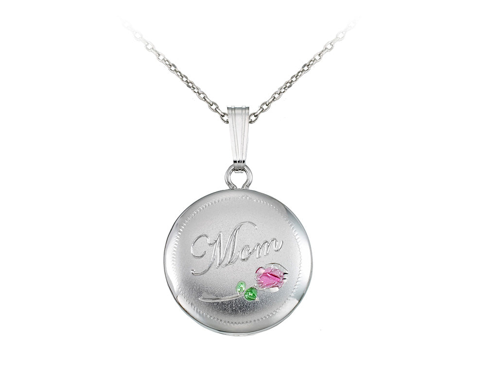 Finejewelers Sterling Silver 16mm Round Mom Locket, 16-18 Inch Adjustable Box Chain