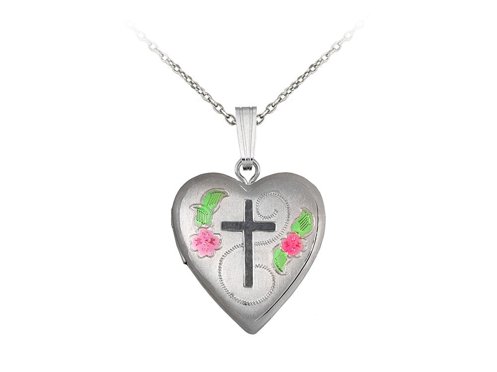 Finejewelers Sterling Silver 20mm Heart Cross Locket, 16-18 Inch Adjustable Box Chain