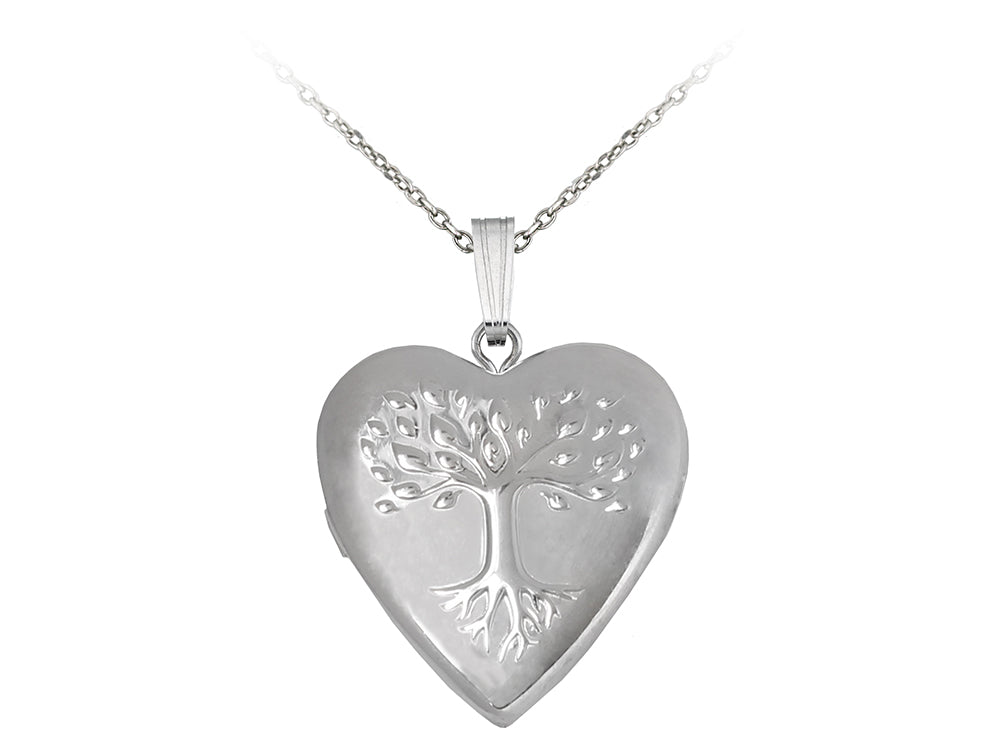 Finejewelers Sterling Silver 20mm Heart Tree Of Life Locket, 16-18 Inch Adjustable Box Chain