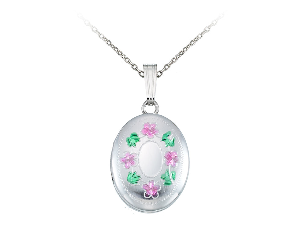 Finejewelers Sterling Silver 16x20mm Oval Floral Locket, 16-18 Inch Adjustable Box Chain
