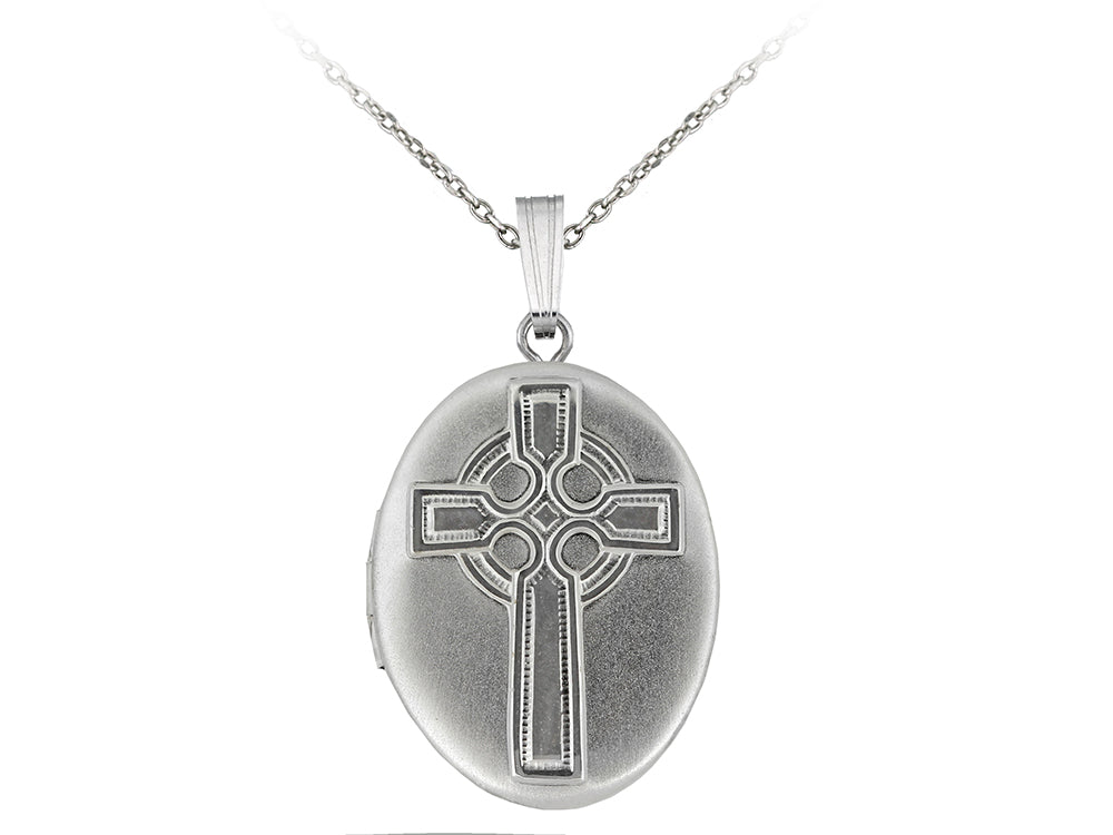Finejewelers Sterling Silver 20x25mm Oval Cross Locket, 16-18 Inch Adjustable Box Chain
