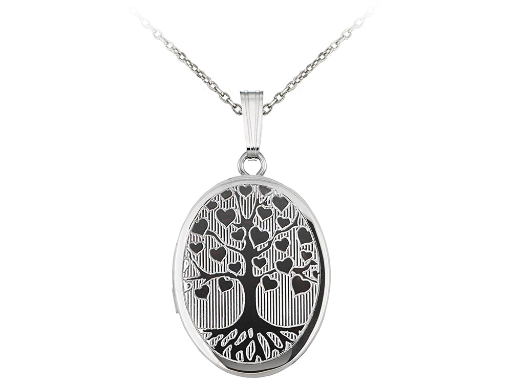 Finejewelers Sterling Silver 20x25mm Oval Tree Of Love Locket, 16-18 Inch Adjustable Box Chain