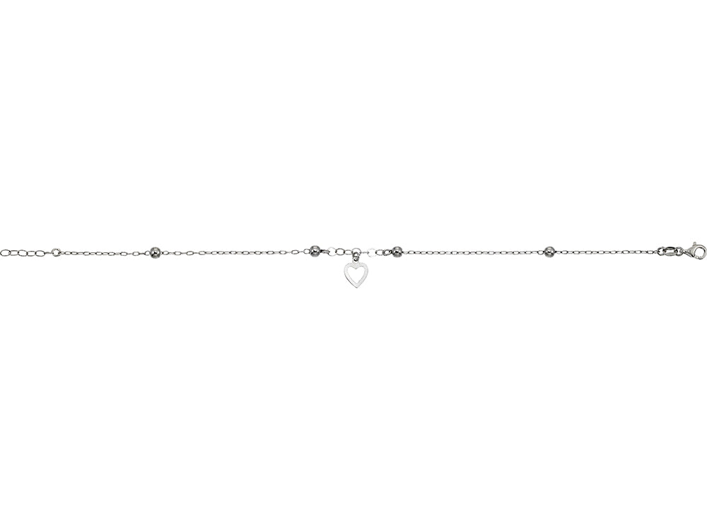 Finejewelers 9 To 10 Inch Adjustable Sterling Silver Rhodium Finish Anklet With Heart  Made In Italy