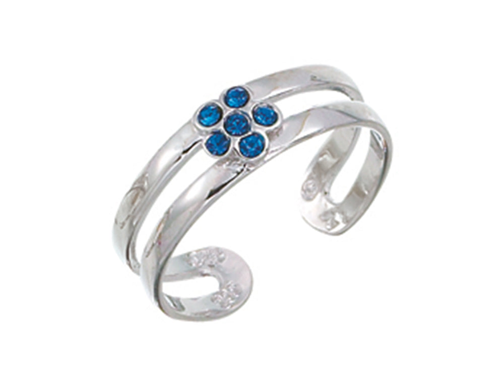Finejewelers Sterling Silver Rhodium Finish Blue Crys Flower Toe Ring