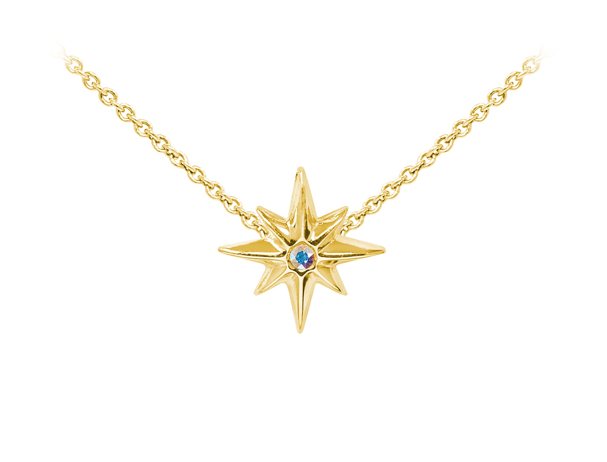 Wind And Fire North Star W/crystal Dainty Pendant Necklace With 18 Inch Adjustable Chain
