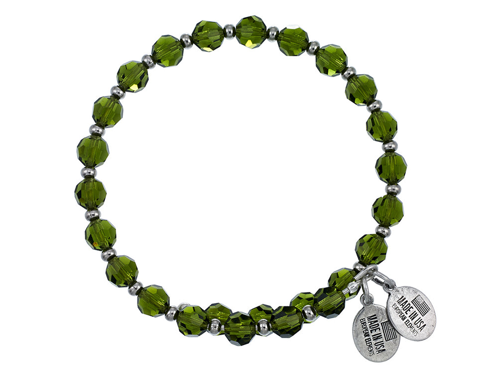 Wind and Fire Crystal Wrap Bracelet With Silver Tone Spacers, Olive Green Colored Austrian Crystals