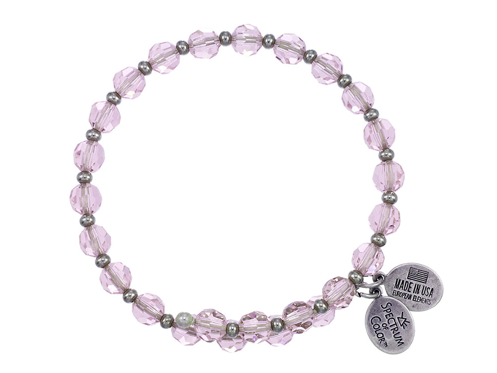 Wind and Fire Crystal Wrap Bracelet With Silver Tone Spacers, Pink Colored Austrian Crystals