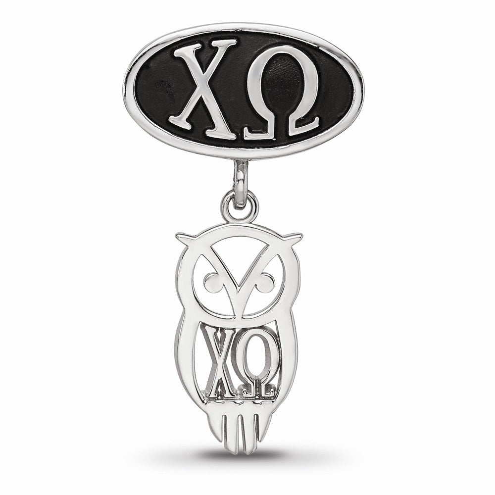 LogoArt Sterling Silver Chi Omega Oval Bead Charm With Owl Dangle Bead Charm