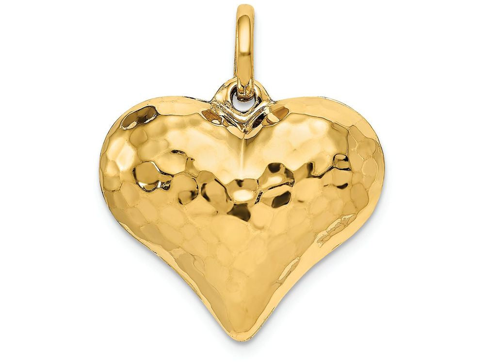FJC Finejewelers 14k Yellow Gold Hollow Polished Hammered Medium Puffed Heart Charm