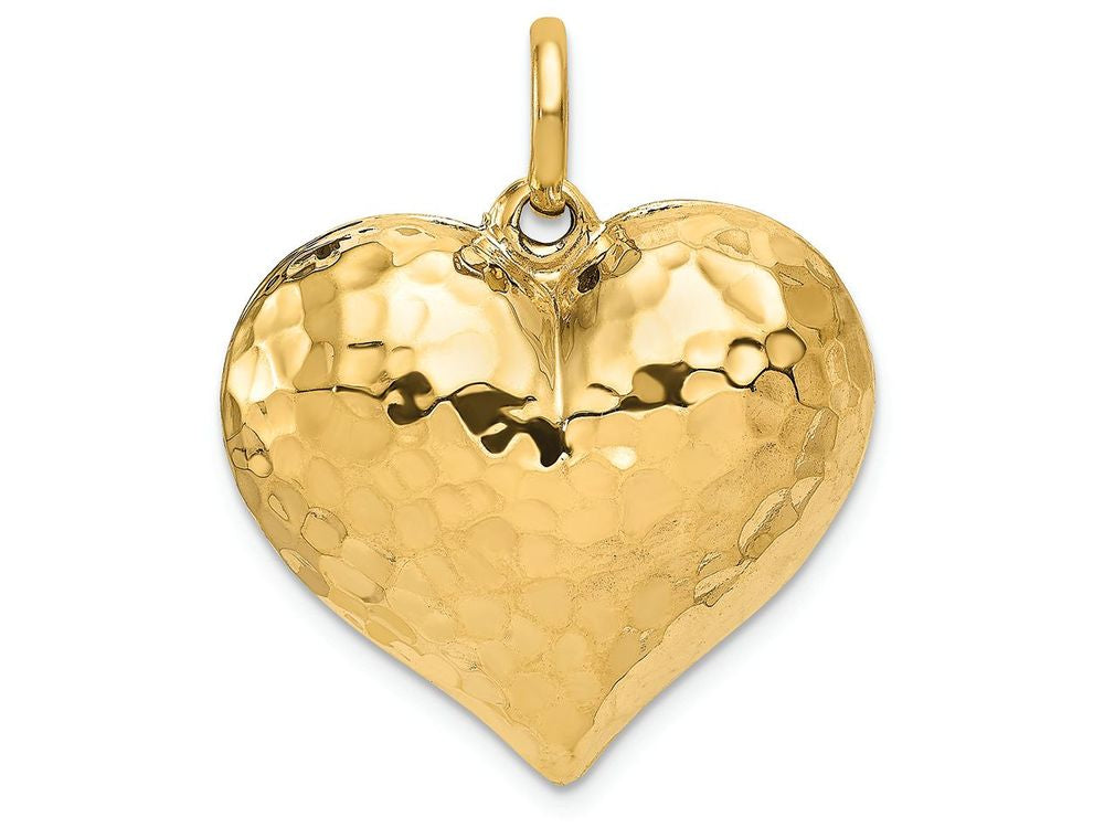 FJC Finejewelers 14k Yellow Gold Hollow Polished Hammered Medium Puffed Heart Charm