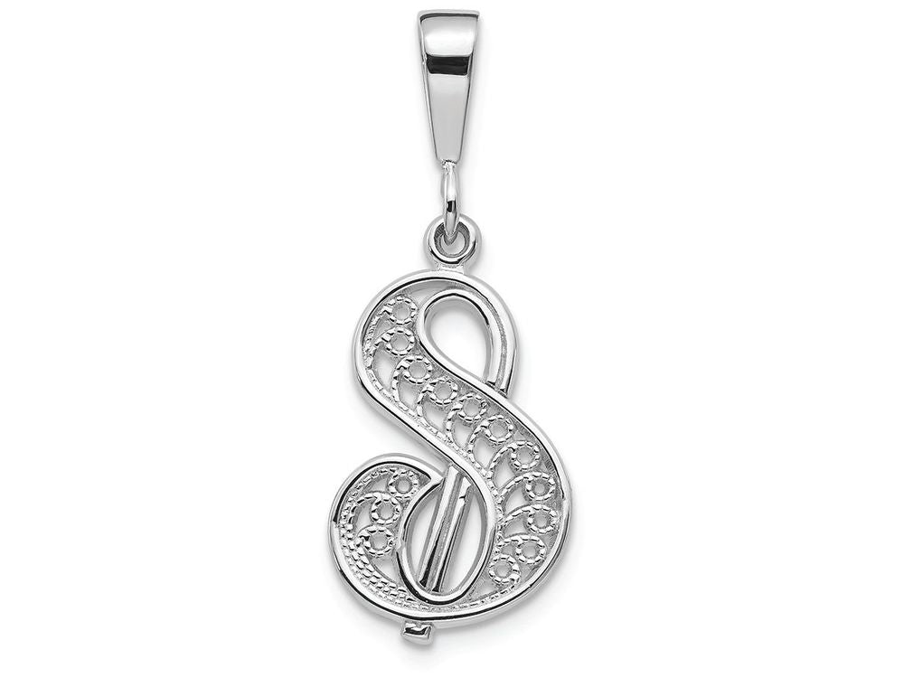 FJC Finejewelers 14k White Gold Solid Polished Filigree Initial S Charm