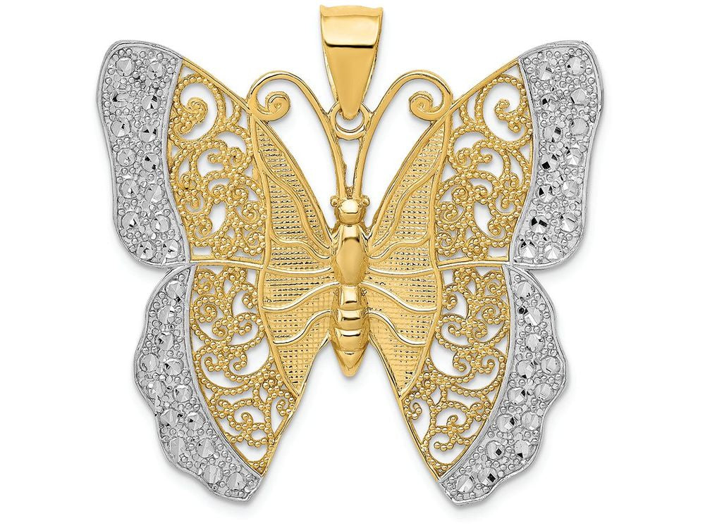FJC Finejewelers 14k Yellow Gold with Rhodium Solid Polished Bright Cut Filigree Butterfly Charm