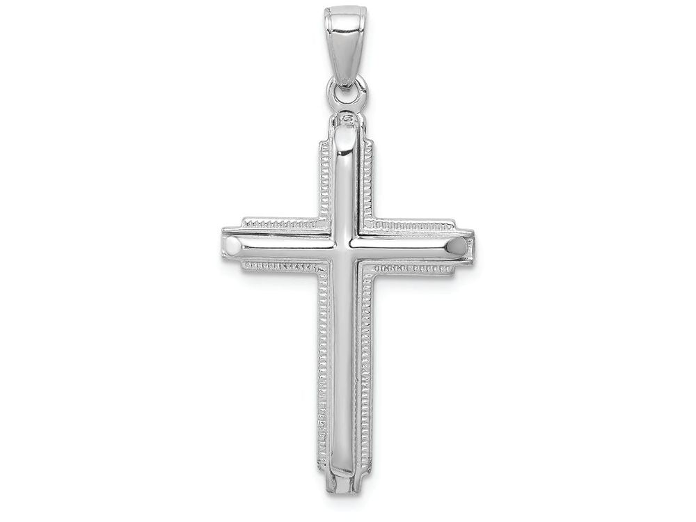 FJC Finejewelers 14k White Gold Cylinder Cross On Beaded Trim Frame Charm