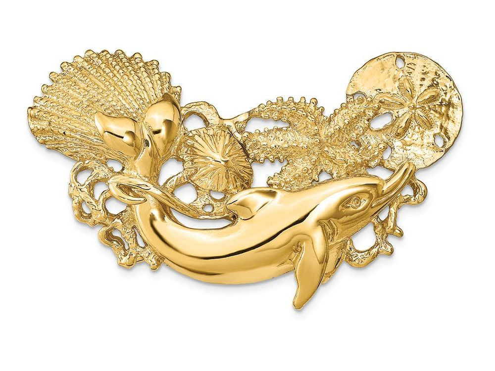 FJC Finejewelers 14k Yellow Gold Dolphin And Shell Cluster Slide Charm