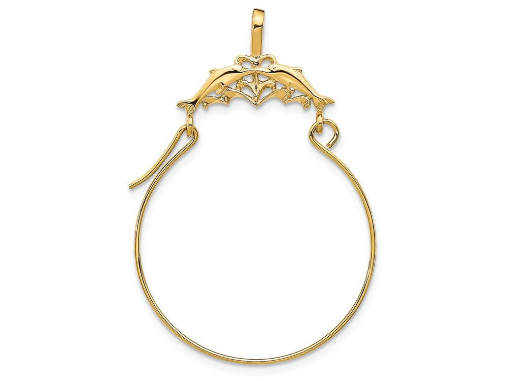 FJC Finejewelers 14k Yellow Gold Double Dolphins Charm Holder Charm