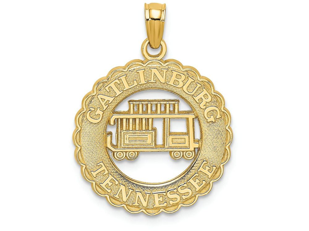 FJC Finejewelers 14k Yellow Gold Gatlinburg Tennessee with Cut Out Trolley Car In Circle Charm