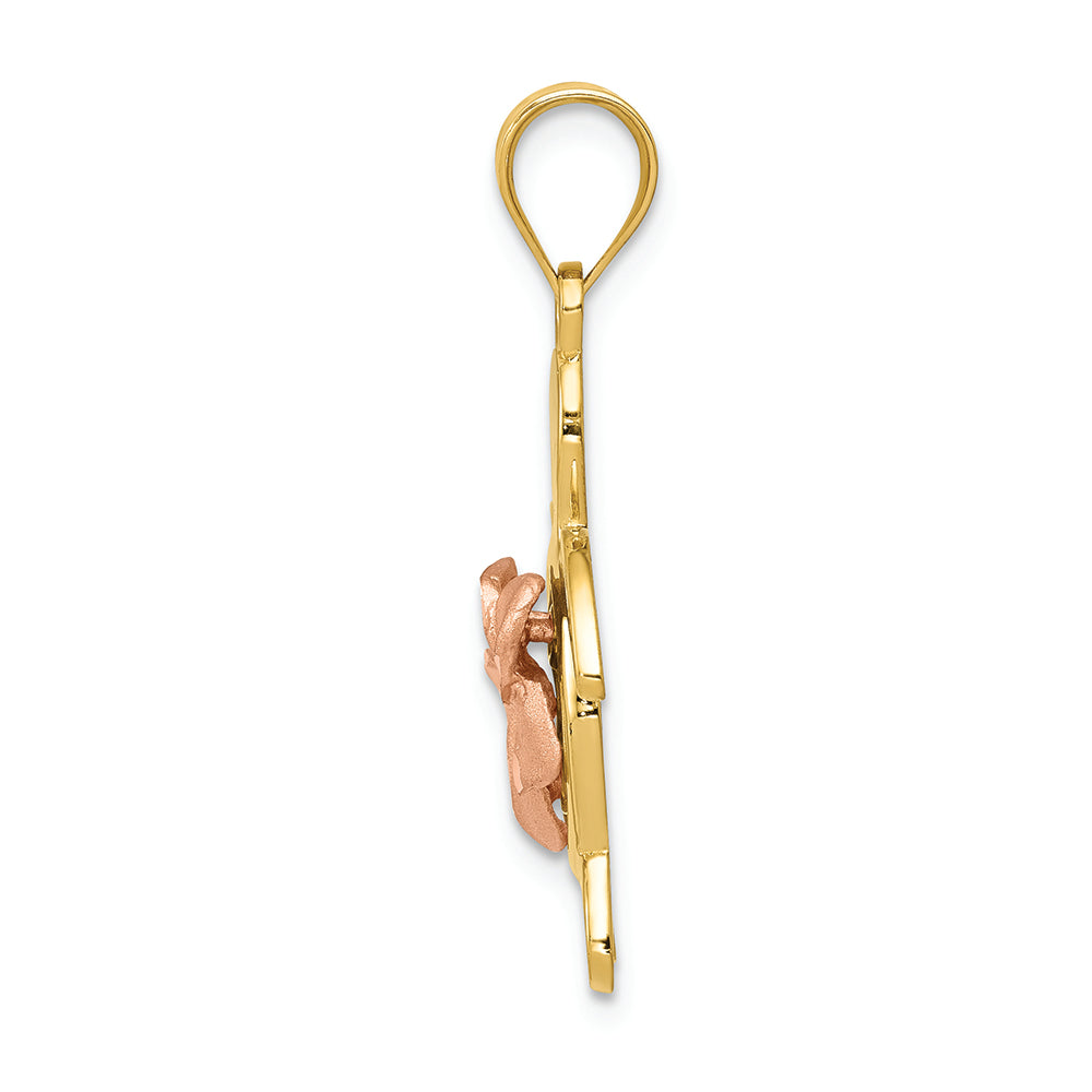 FJC Finejewelers 14k Two-tone Gold Rose Plumeria Turtle Charm
