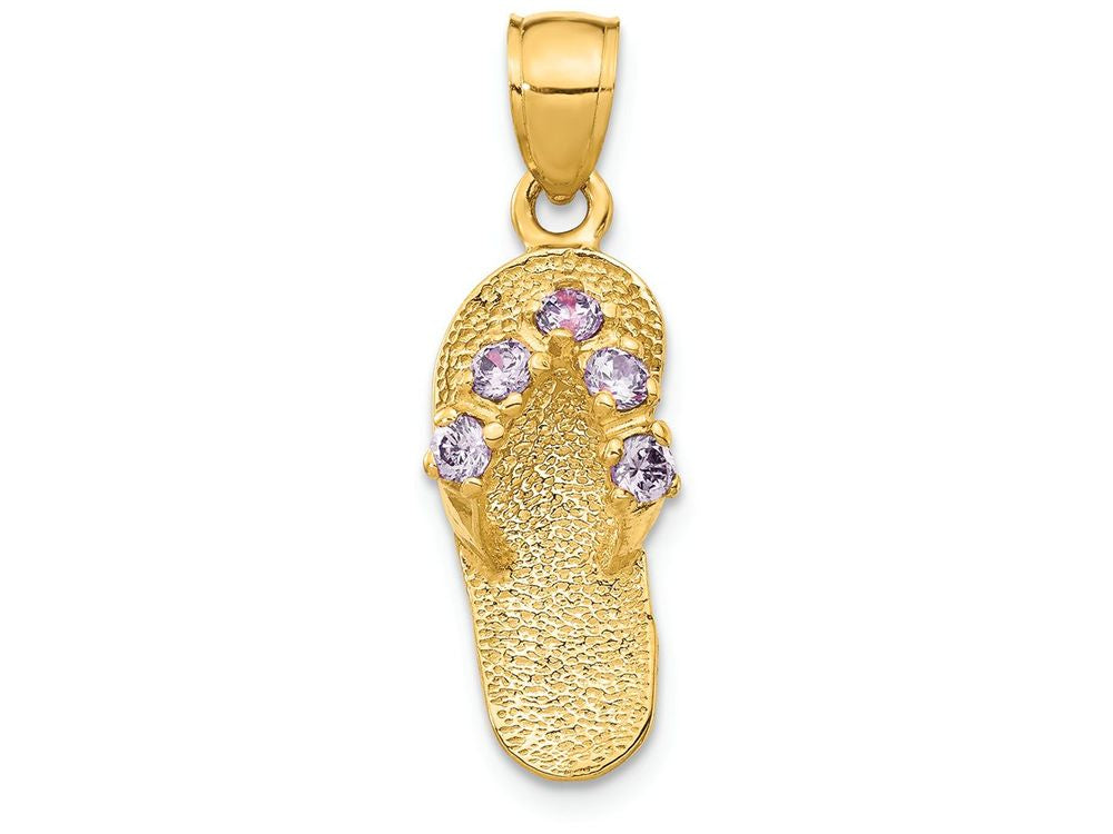 FJC Finejewelers 14k Yellow Gold February CZ Birth Month Stone Flip Flop Charm
