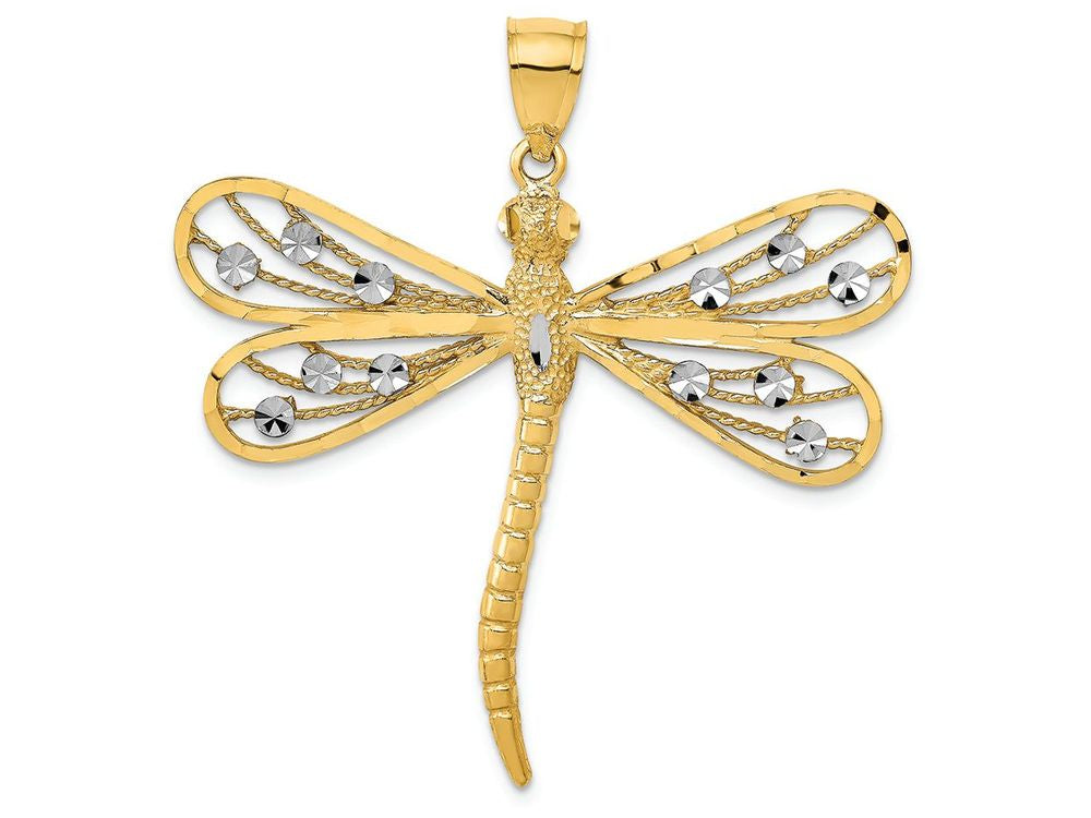 FJC Finejewelers 14k Yellow Gold with Rhodium Bright Cut Filigree Dragonfly Charm