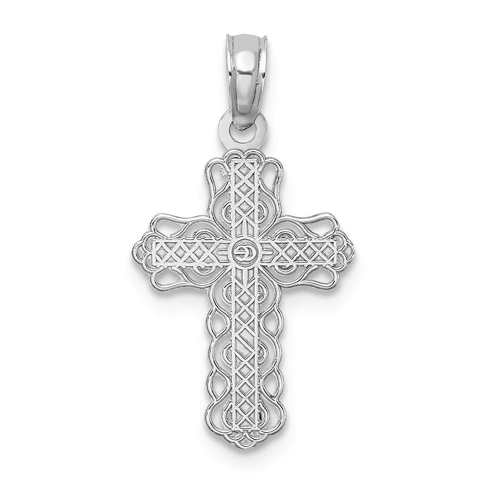 FJC Finejewelers 14k White Gold Cross with Lace Trim Center Charm