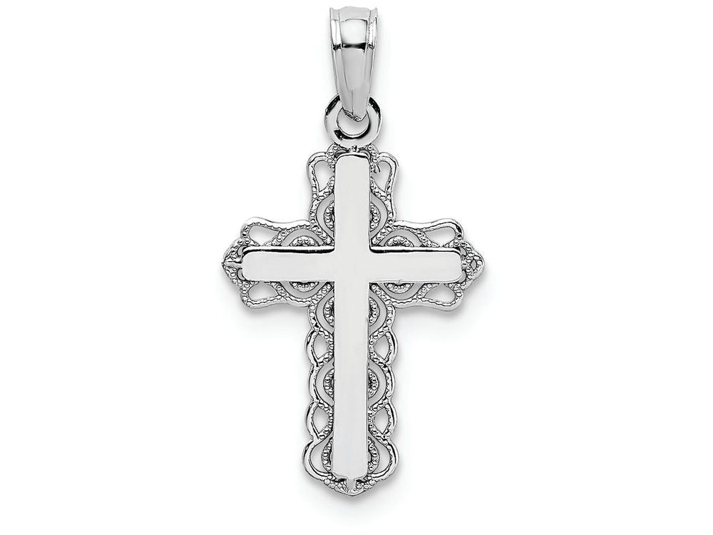 FJC Finejewelers 14k White Gold Cross with Lace Trim Center Charm