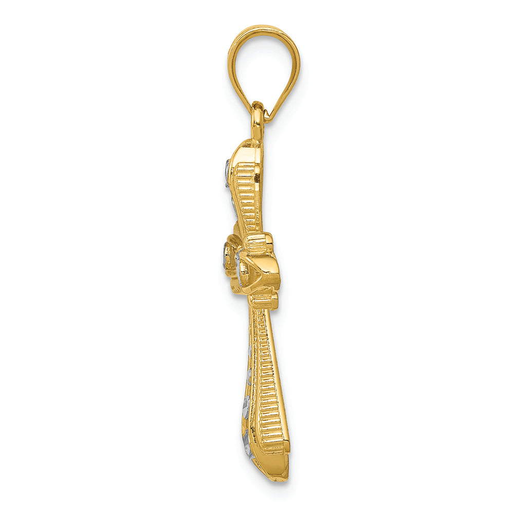FJC Finejewelers 14k Yellow Gold with with Rhodium Cross Bright Cut Charm