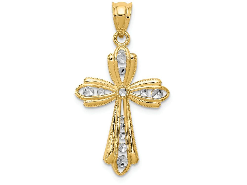 FJC Finejewelers 14k Yellow Gold with with Rhodium Cross Bright Cut Charm