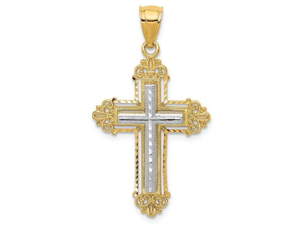 FJC Finejewelers 14k Two-tone Gold Fleur De Lis Cross Charm