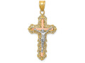 FJC Finejewelers 14 Kt Tri Color Gold Bright Cut Crucifix Charm