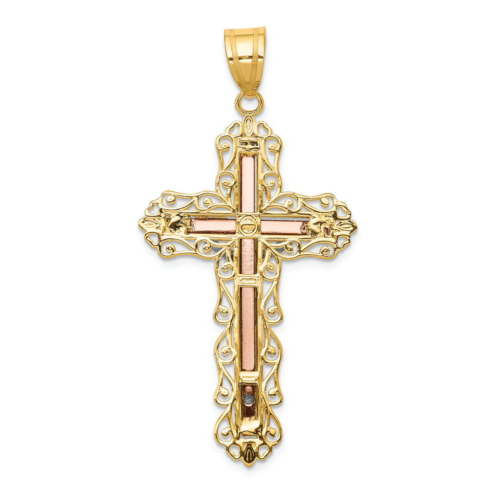 FJC Finejewelers 14 Kt Tri Color Gold Bright Cut Crucifix Charm