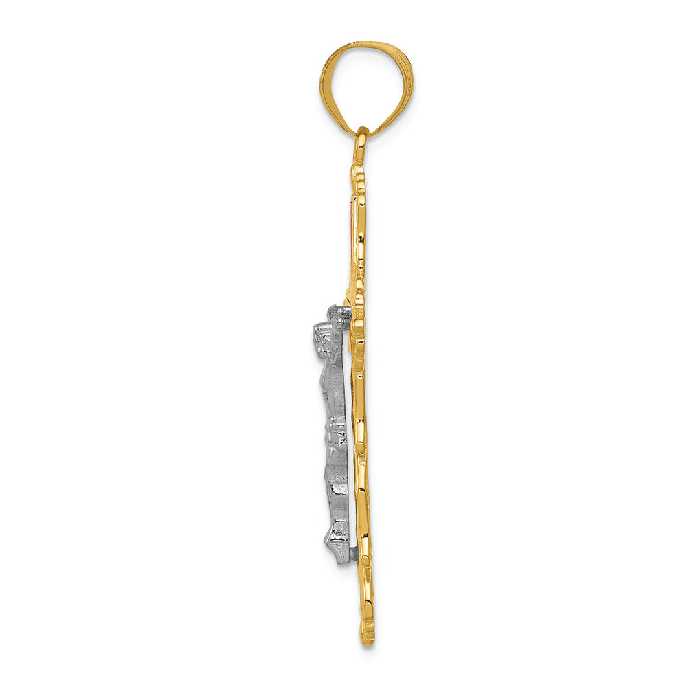 FJC Finejewelers 14 Kt Tri Color Gold Bright Cut Crucifix Charm
