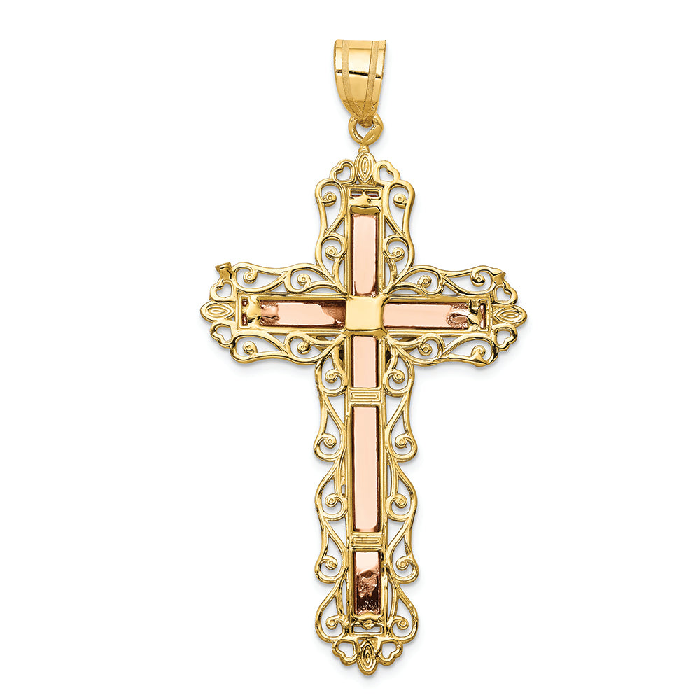 FJC Finejewelers 14 Kt Tri Color Gold Bright Cut Crucifix Charm