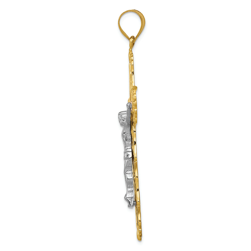 FJC Finejewelers 14 Kt Tri Color Gold Bright Cut Crucifix Charm