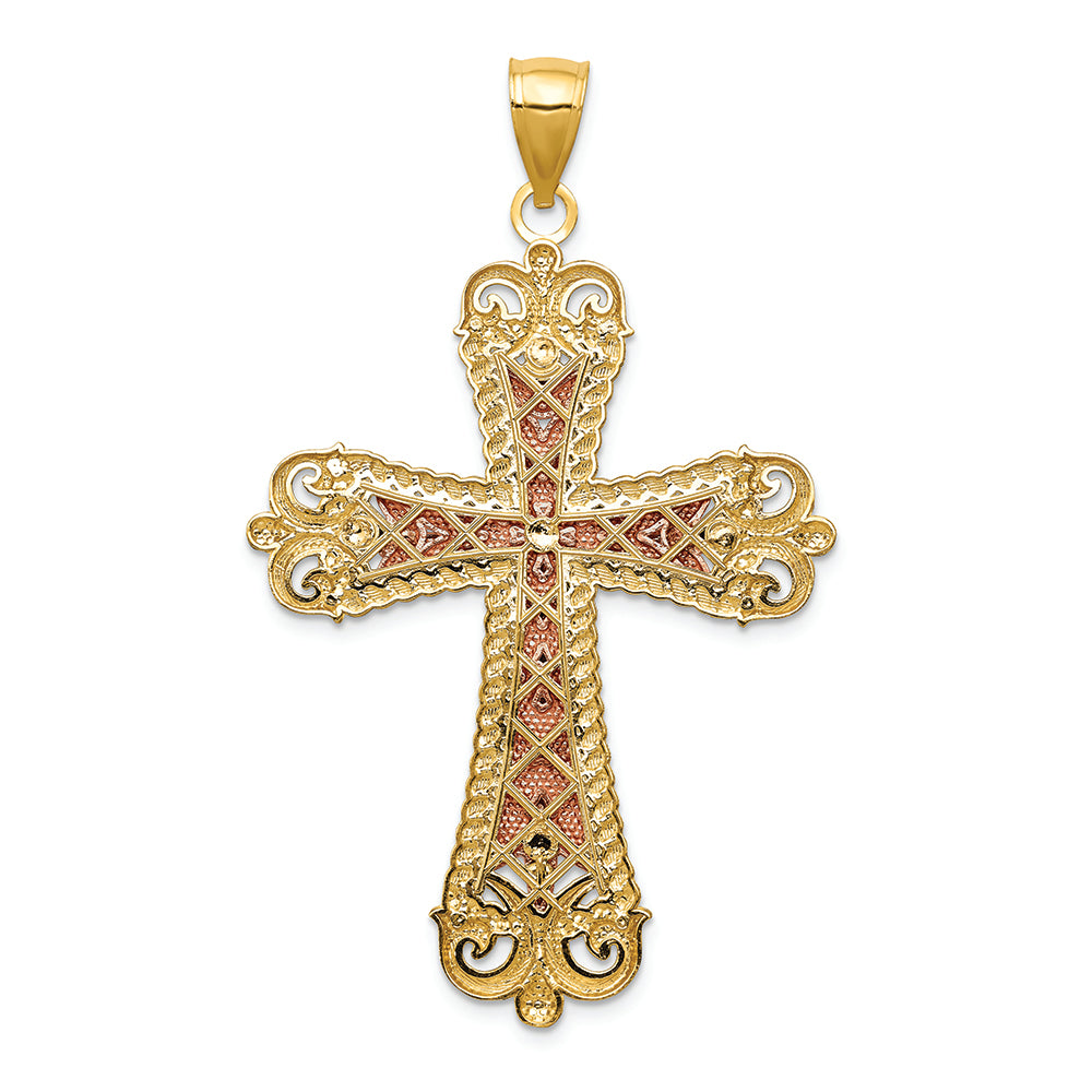 FJC Finejewelers 14 Kt Tri Color Gold with White with Rhodium Crucifix Cross Charm